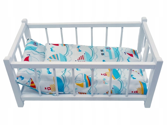 BIAŁE DREWNIANE ŁÓŻECZKO DLA LALEK + POŚCIEL 3EL