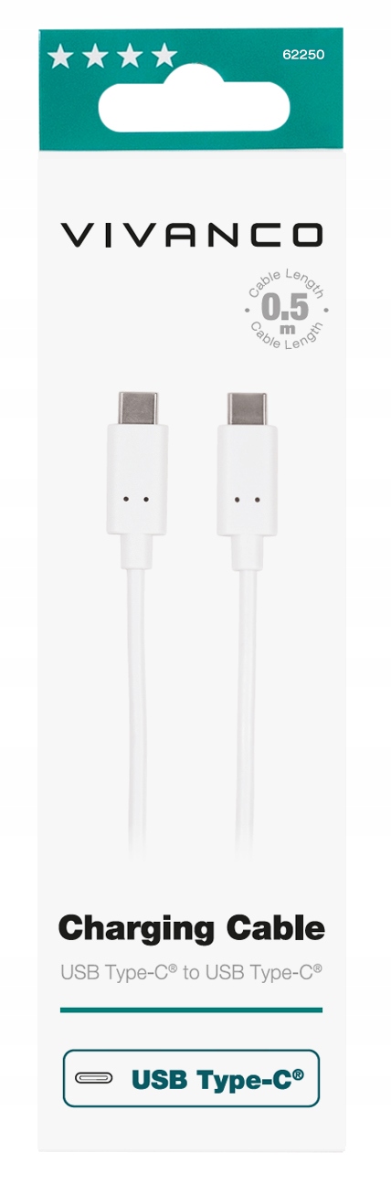 Kabel / Przewód USB C - USB C 0,5m Szybkie Ładowanie 65W 3A Jakość Vivanco