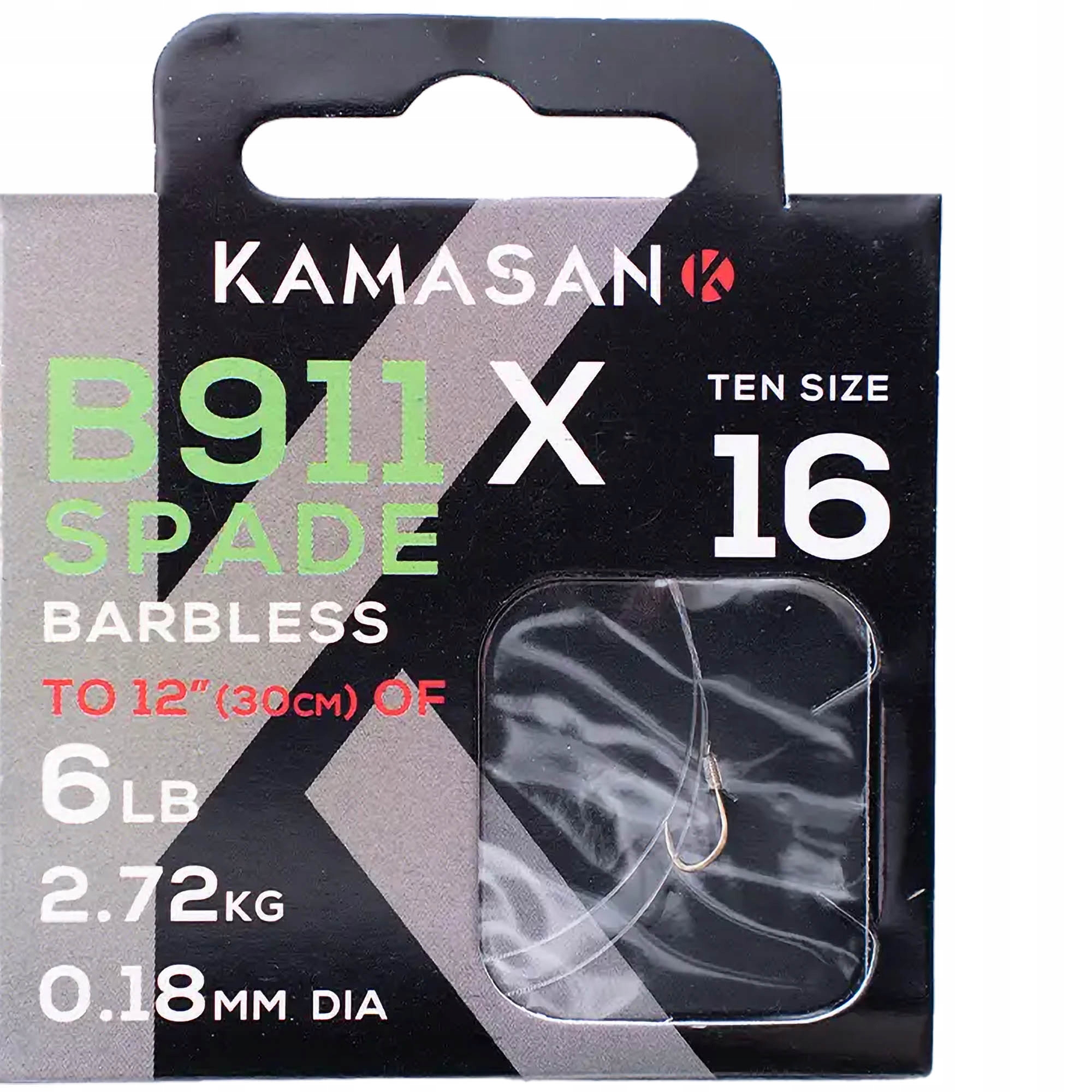 Przypony Kamasan B911 X Spade Barbless 30cm 0,18mm Rozmiar 16