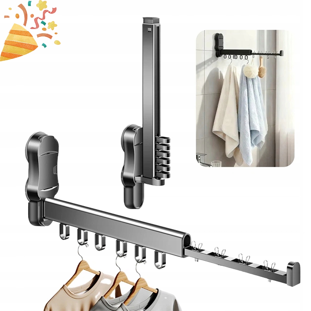 Levně Věšák Na Oblečení Se 6 Háčky, Skládací, Bez Vrtání