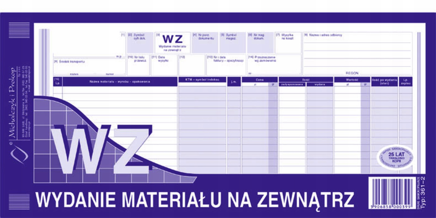 

Wydanie materiału na zewnątrz Wz MiP 361-2 1/3 A3