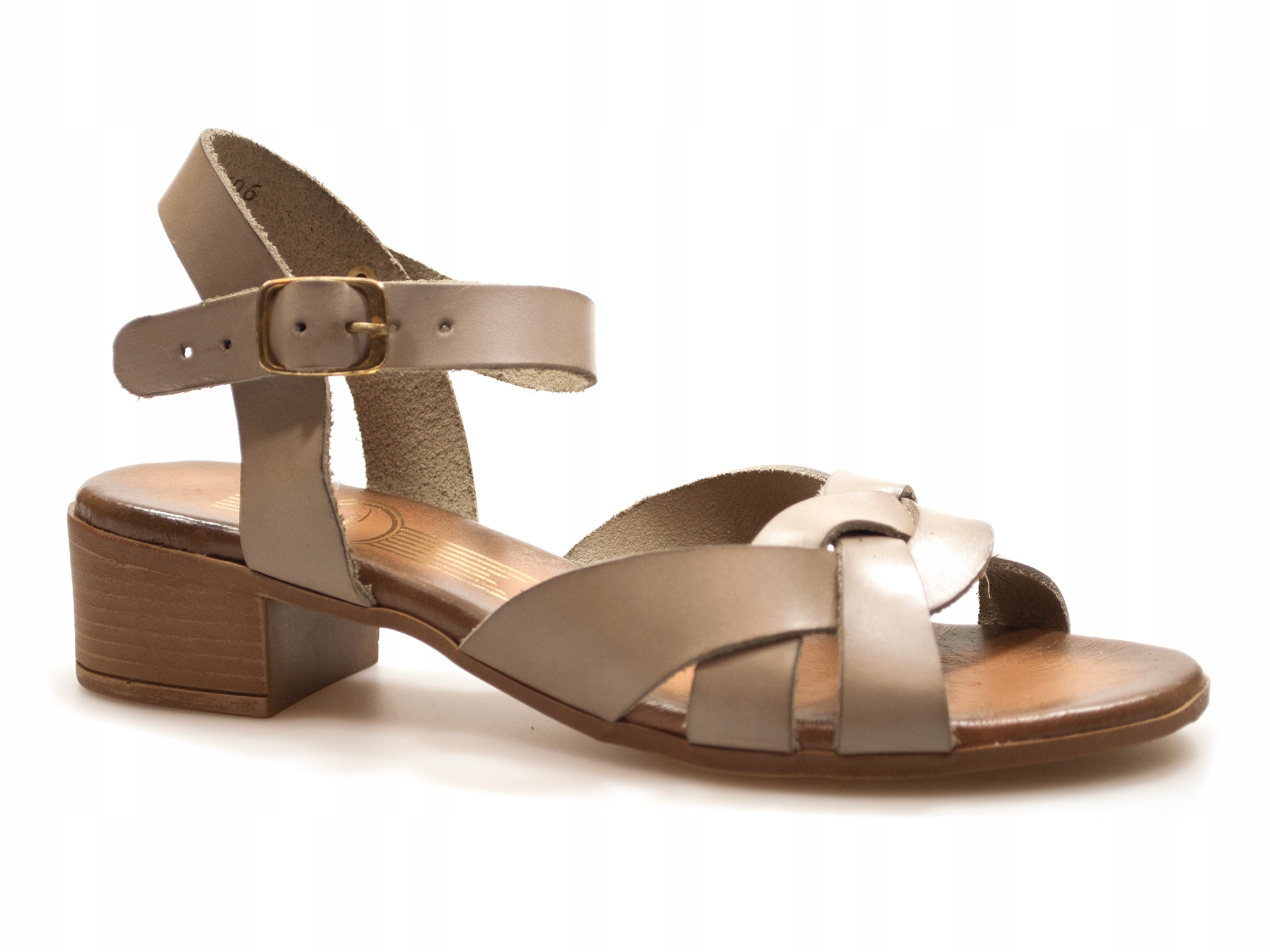 sandały damskie skórzane na niskim obcasie Szary Beż sandałki Lemar