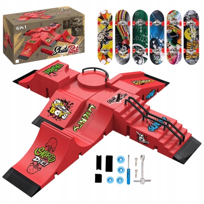 Zestaw Fingerboard Skatepark 6w1 Dzieci 6 Ramp 6 Deskorolek