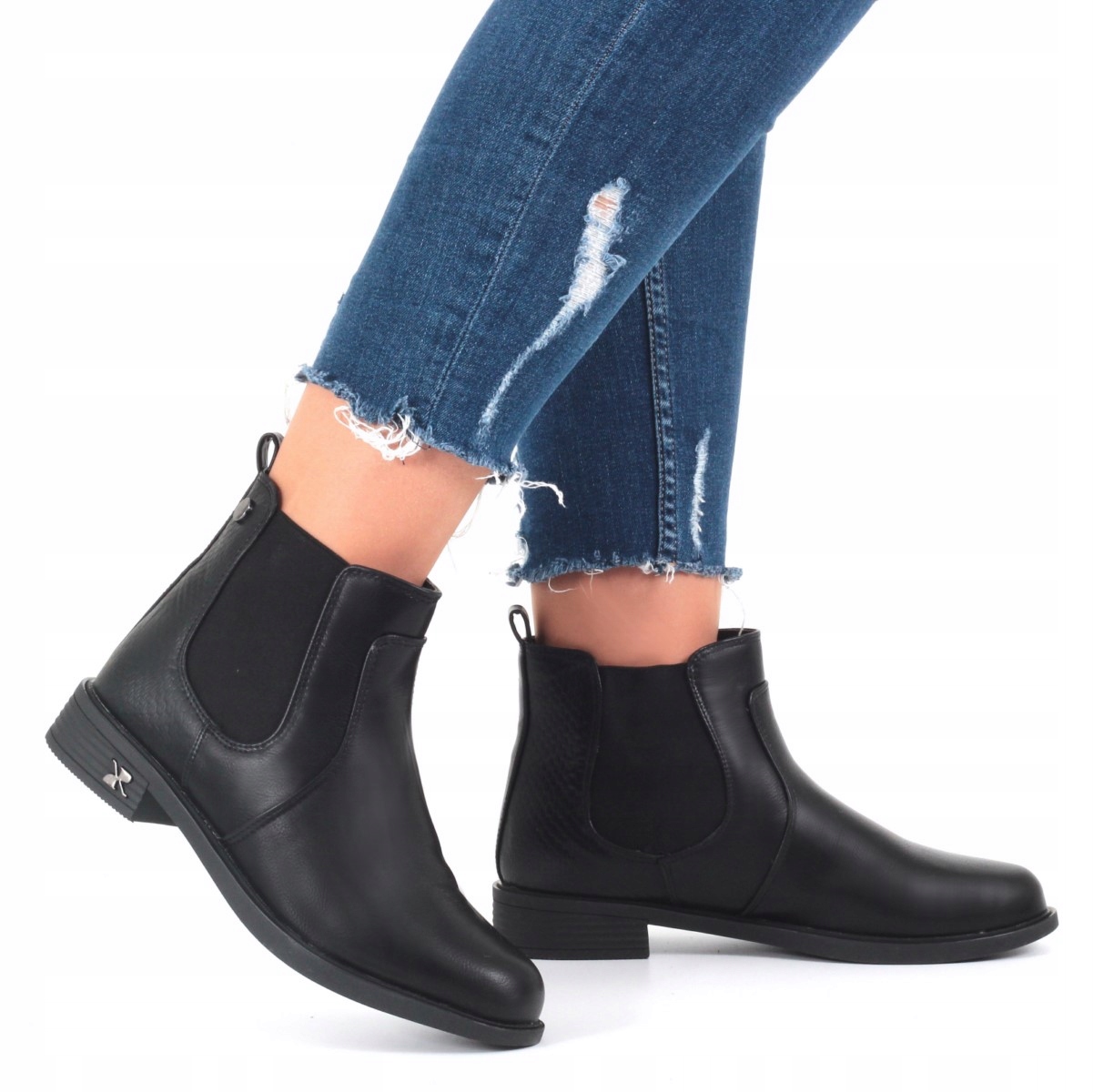 BOTKI DAMSKIE BUTY SZTYBLETY ELEGANCKIE PŁASKIE