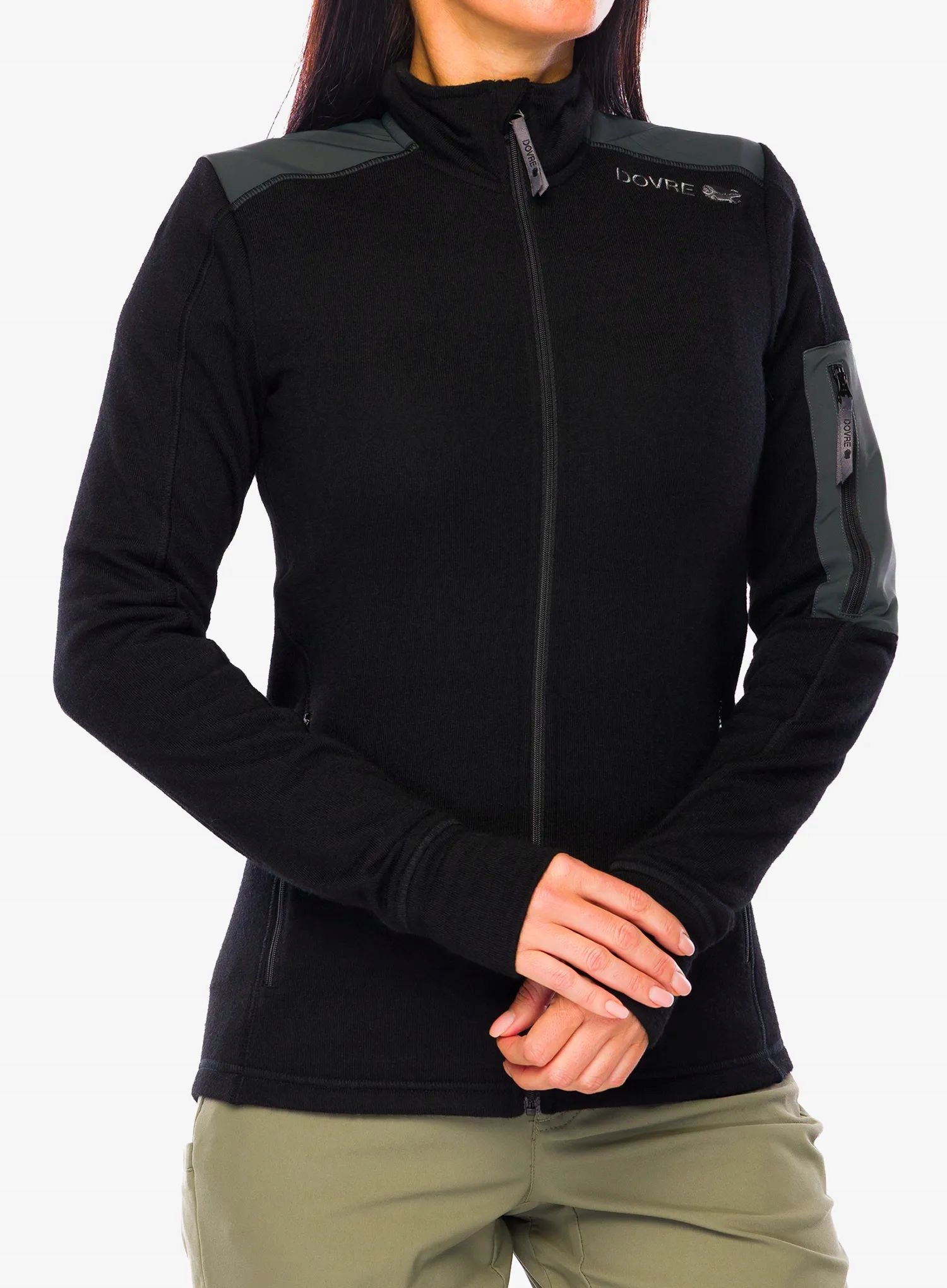 Mikina bez kapuce Dovre Outlayer Full Zip černá M