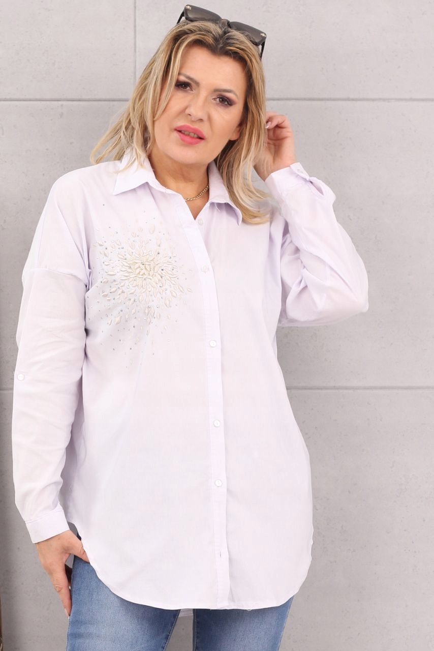 KOSZULA DAMSKA DUŻE ROZMIARY ELEGANCKA DŁUGA OVERSIZE STYLOWA GŁADKA Rozmiar 48