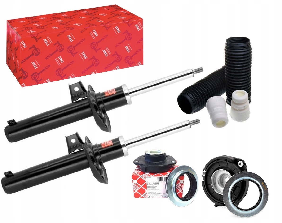 AMORTYZATORY TRW GOLF 5 V 6 VI + OSŁONY +MOCOWANIA