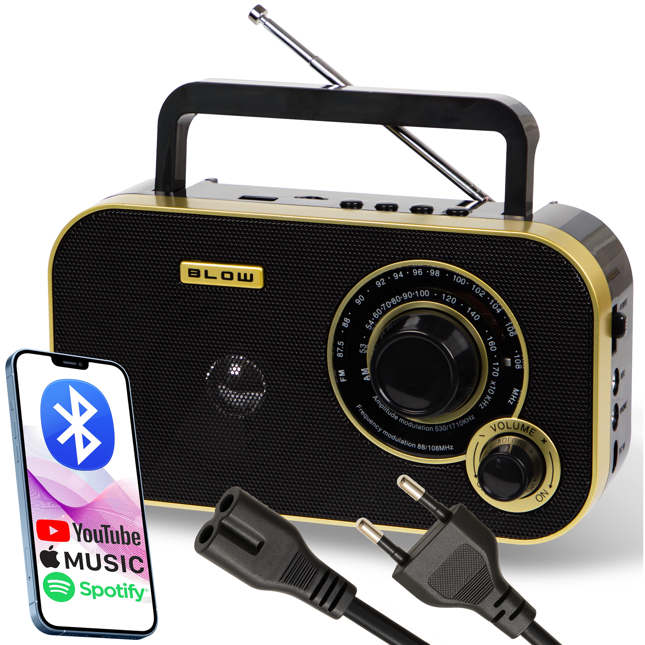 FM AM BLUETOOTH BLOW RA12 ЧЕРНОЕ И ЗОЛОТОЕ КУХОННОЕ РАДИО НА БАТАРЕЙКАХ