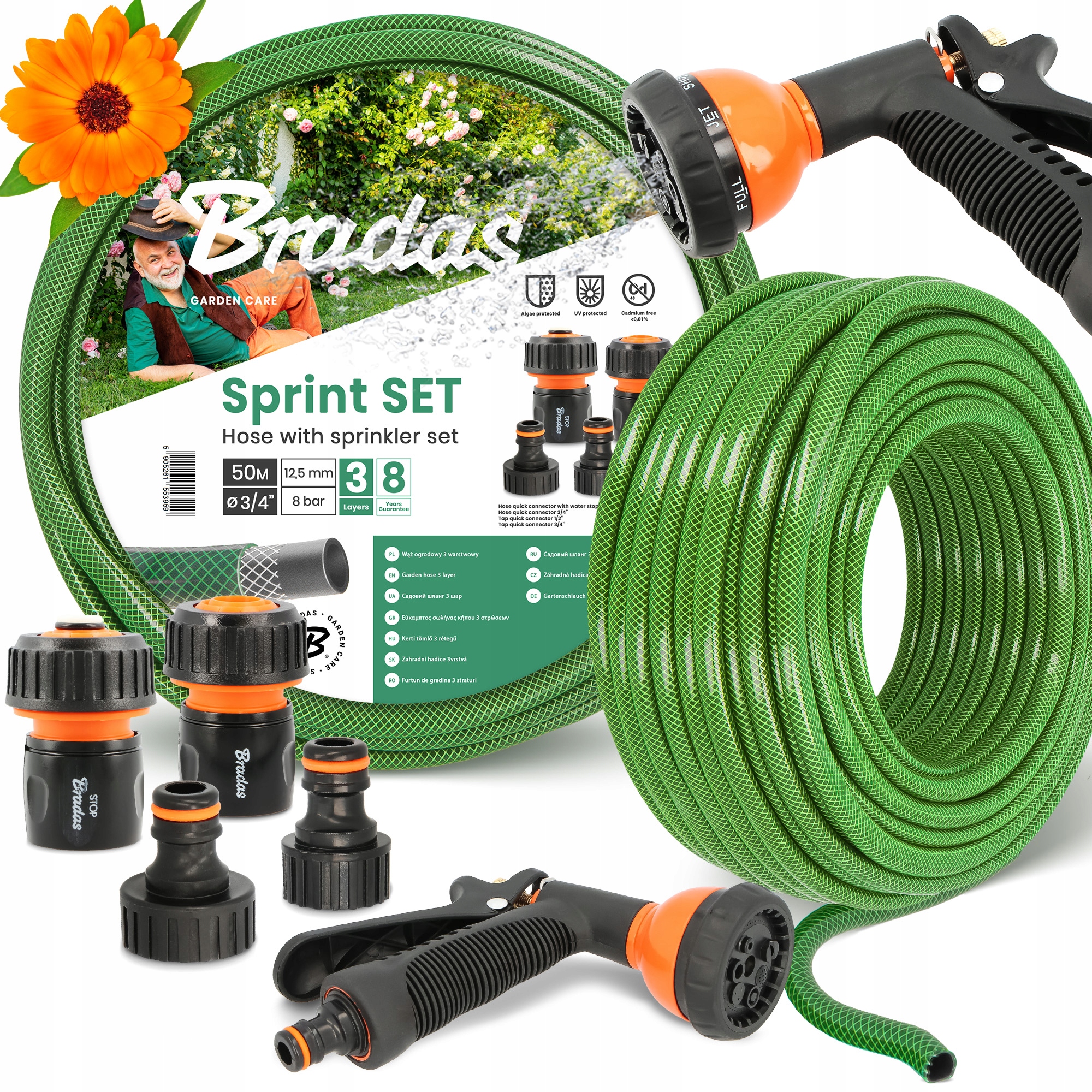 Záhradná Hadica 3/4 50 m Vody Navíjacia Elastická 3-VRSTVOVÁ Polička Yo