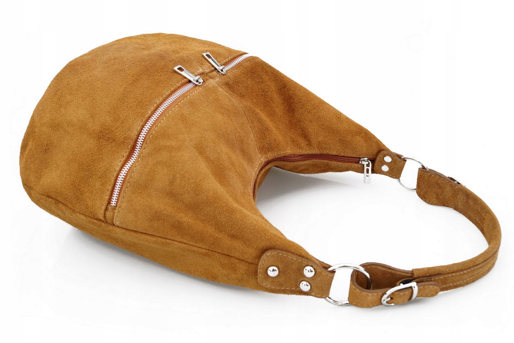 VERA PELLE torebka damska zamszowa worek z suwakami i paskiem BORDOWA Kolor czerwony