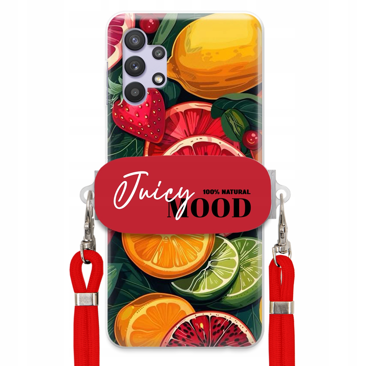 Puzdro pre Samsung A32 4G Červené Crossbody vodítko držiak Juice Mood Ovocie