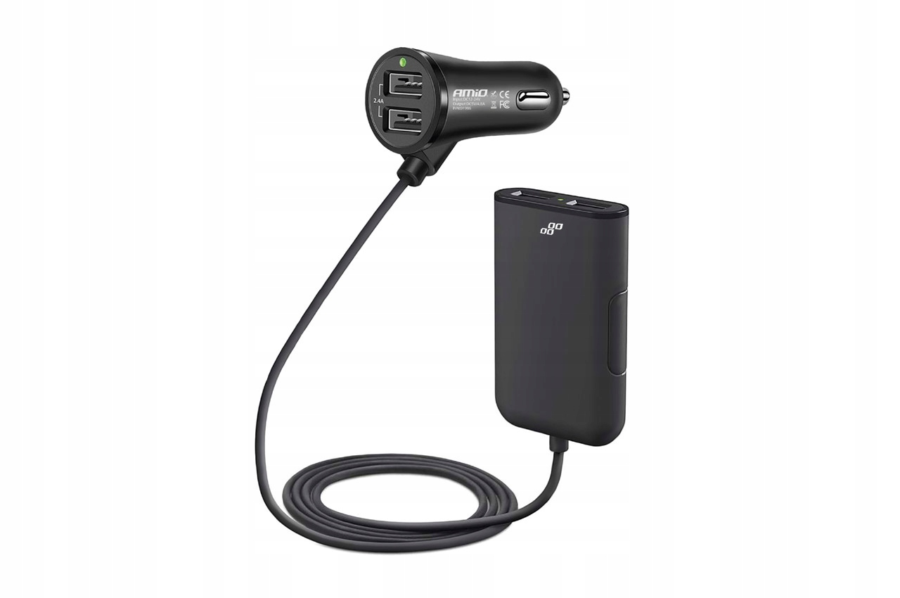 Ładowarka przód tył z przedłużaczem 4x USB AMiO