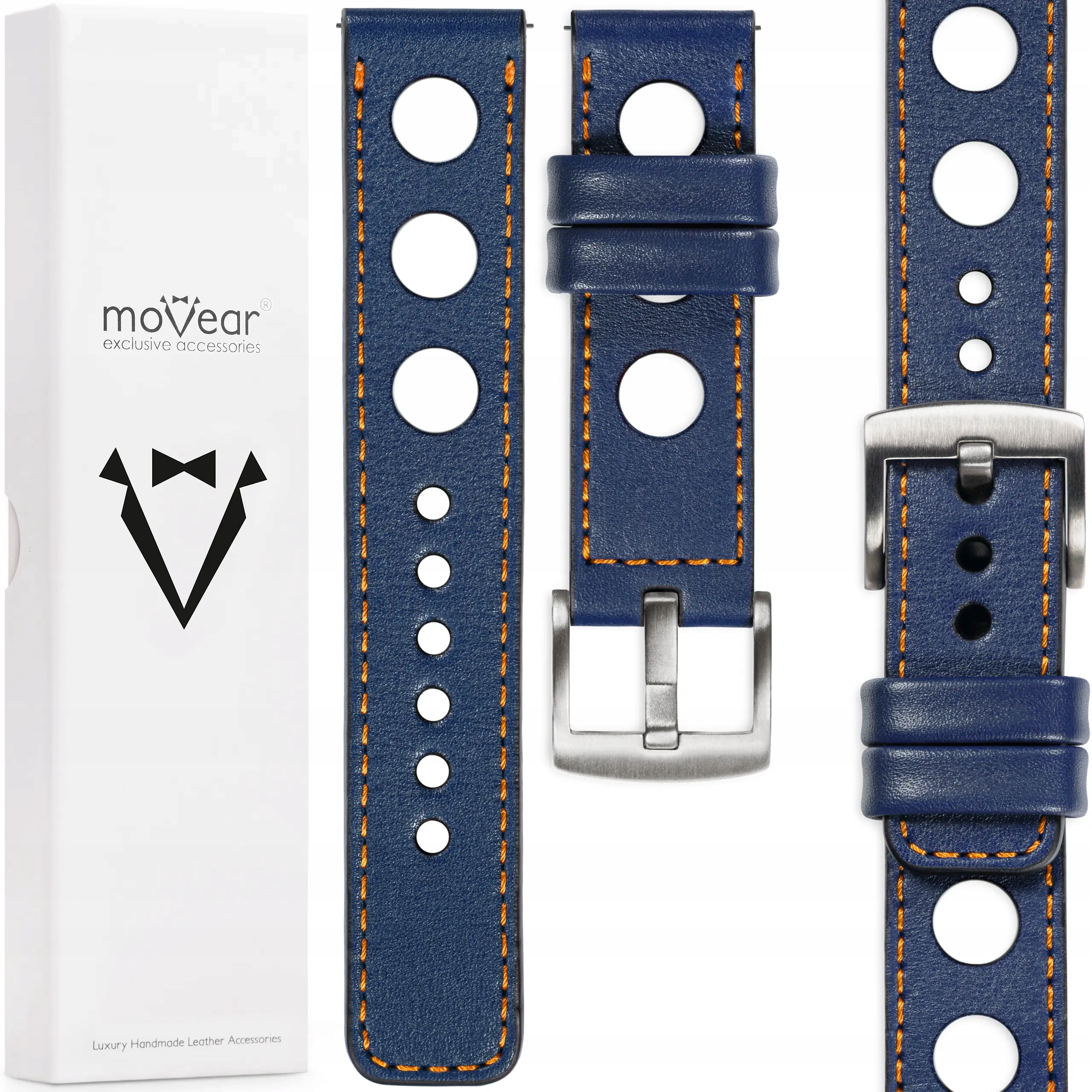Pásek 18 mm pro prémiové hodinky, elegantní, ručně vyrobený, Movear, tmavě modrý