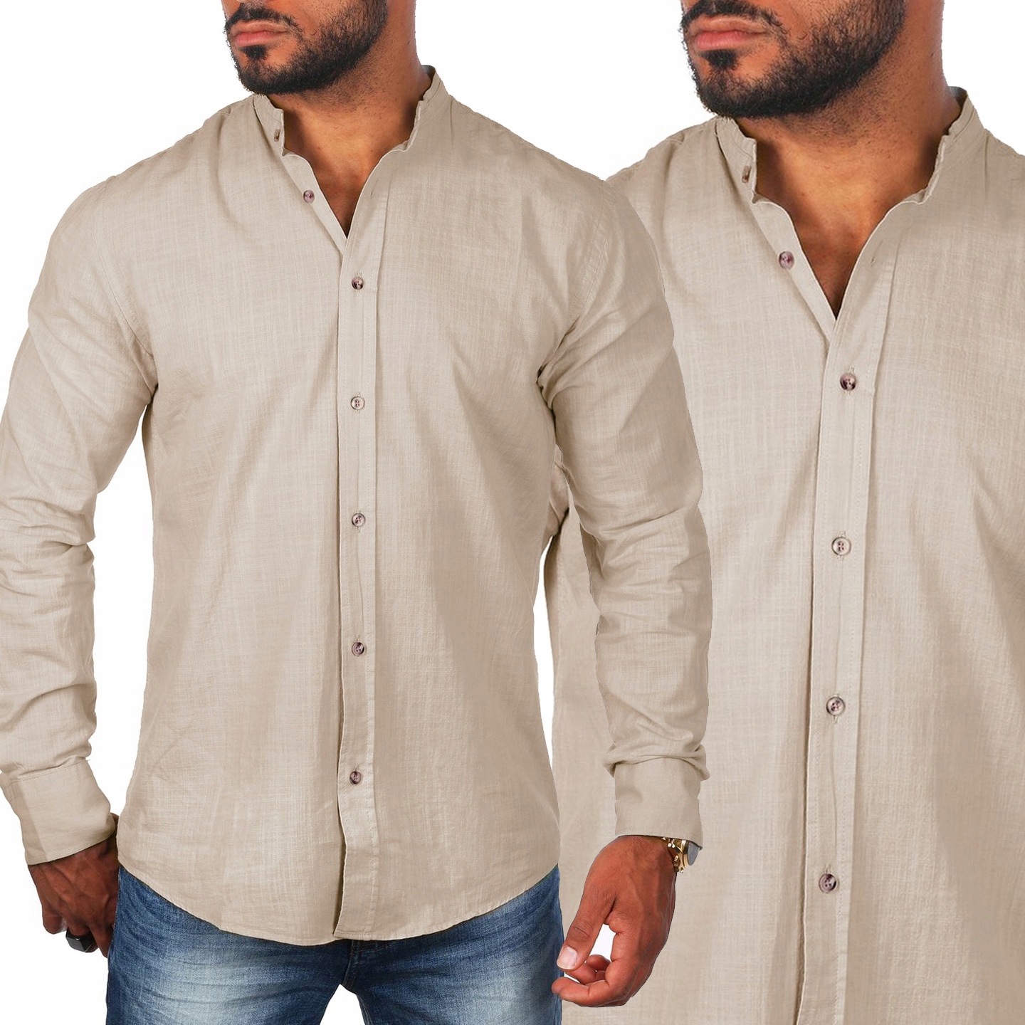 Pánská košile Stojka Denní Lněná Prodyšná Len