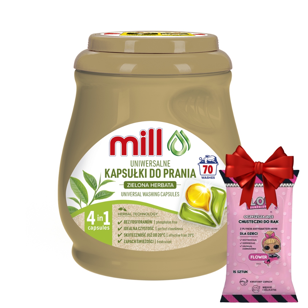 Levně Ecomill univerzální prací kapsle Zelený Čaj 70 ks Dárek