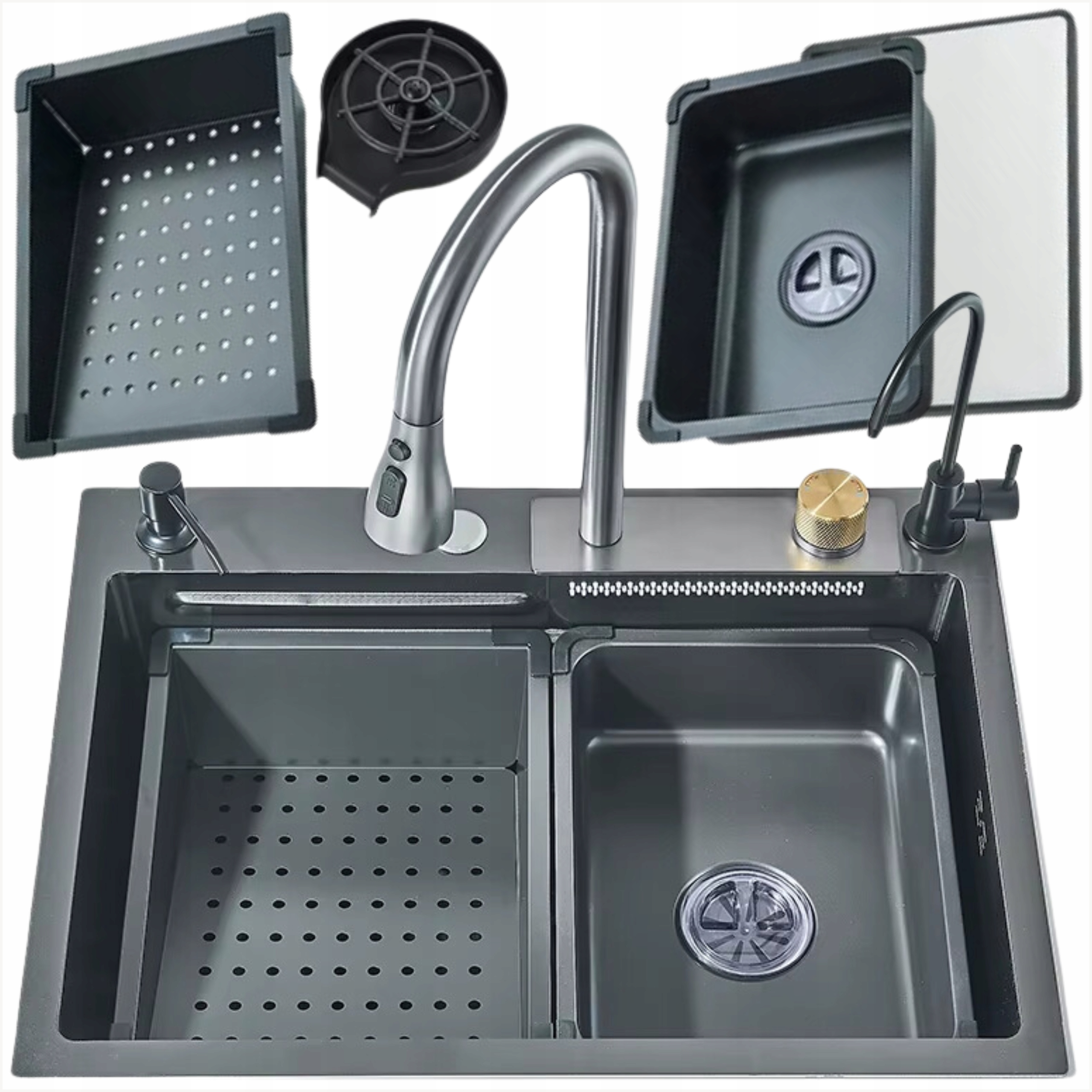 Kuchyňský dřez 6v1 Multifunkční Dřez Jednokomorový 60x45cm Vodopád