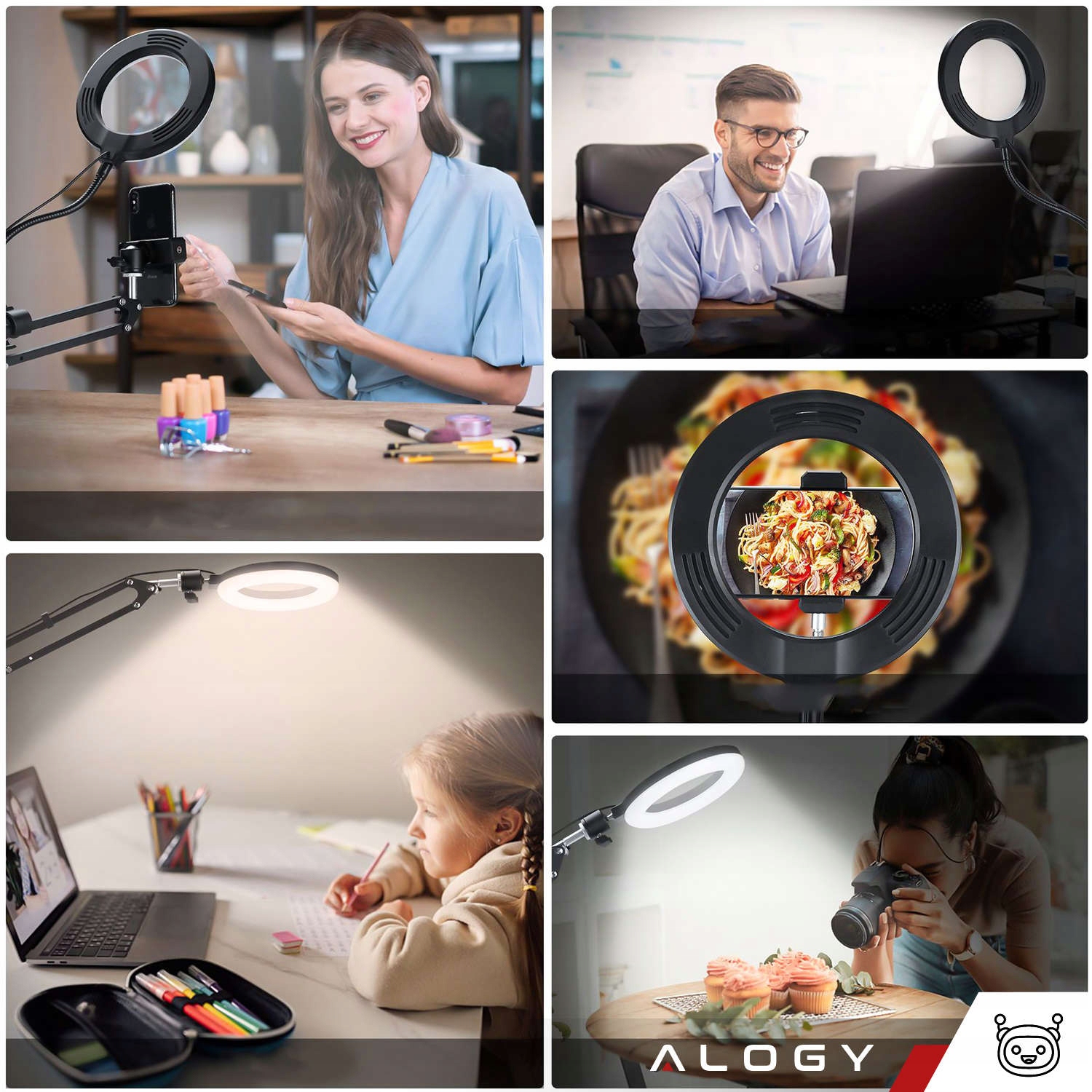 LAMPA LED DO ZDJĘĆ SELFIE STATYW STOJAK RING UCHWYT DO TELEFONU DO BIURKA Model Pierścieniowa ring LED statyw do blatu