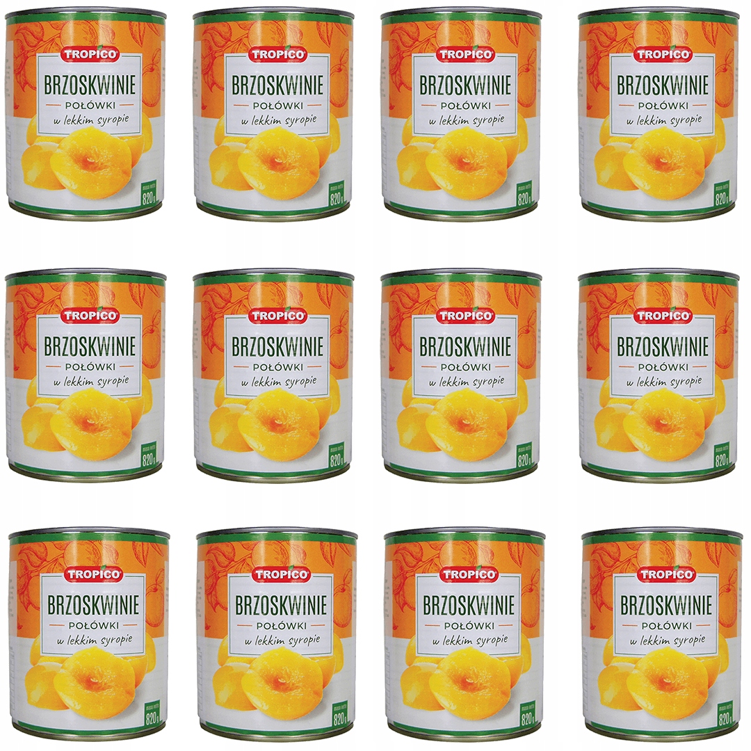 Tropico Brzoskwinie w Puszce w Syropie Połówki w puszce 820g x12