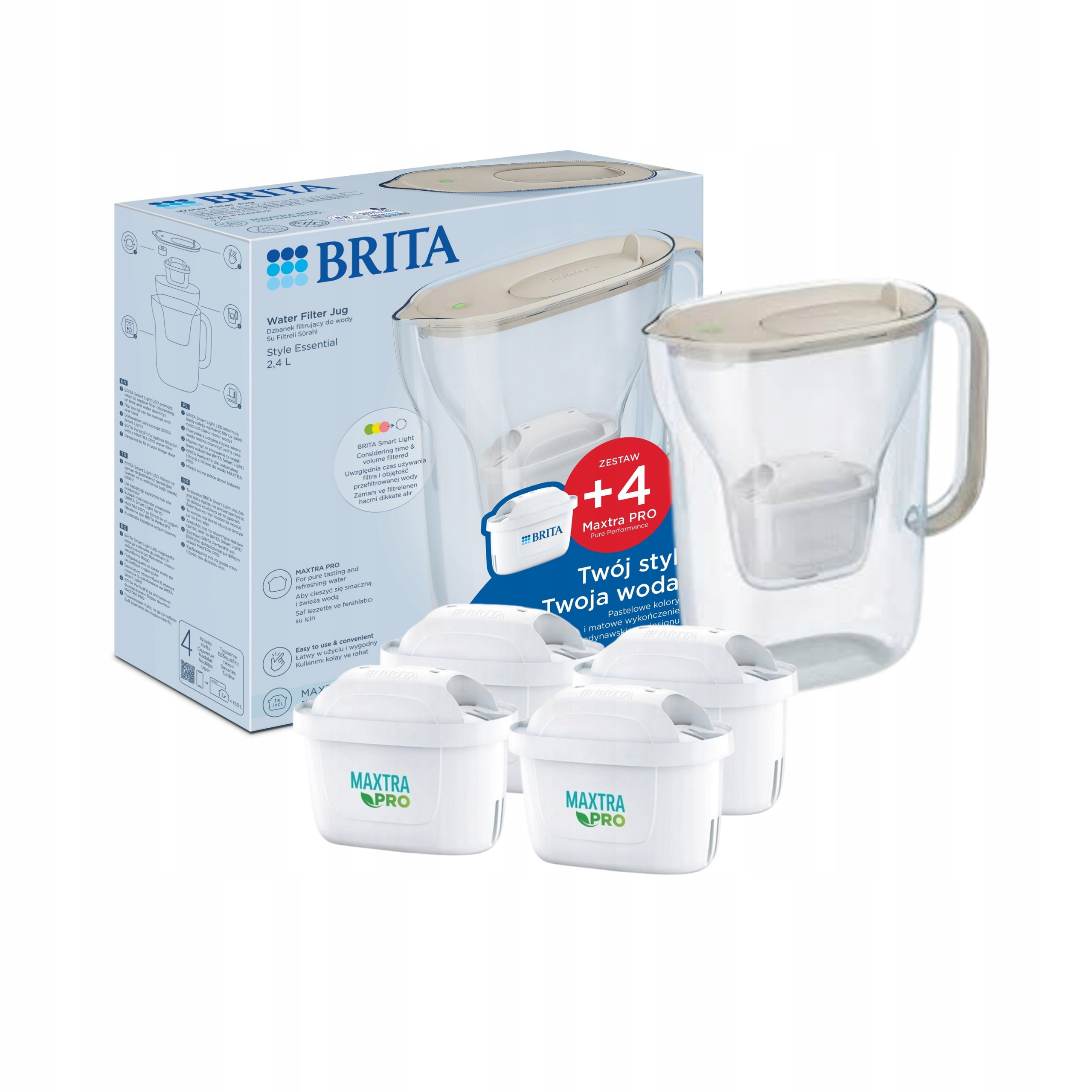 Dzbanek filtrujący Brita Style Essential 2,4l Piaskowy z 4 wkładami maxtra