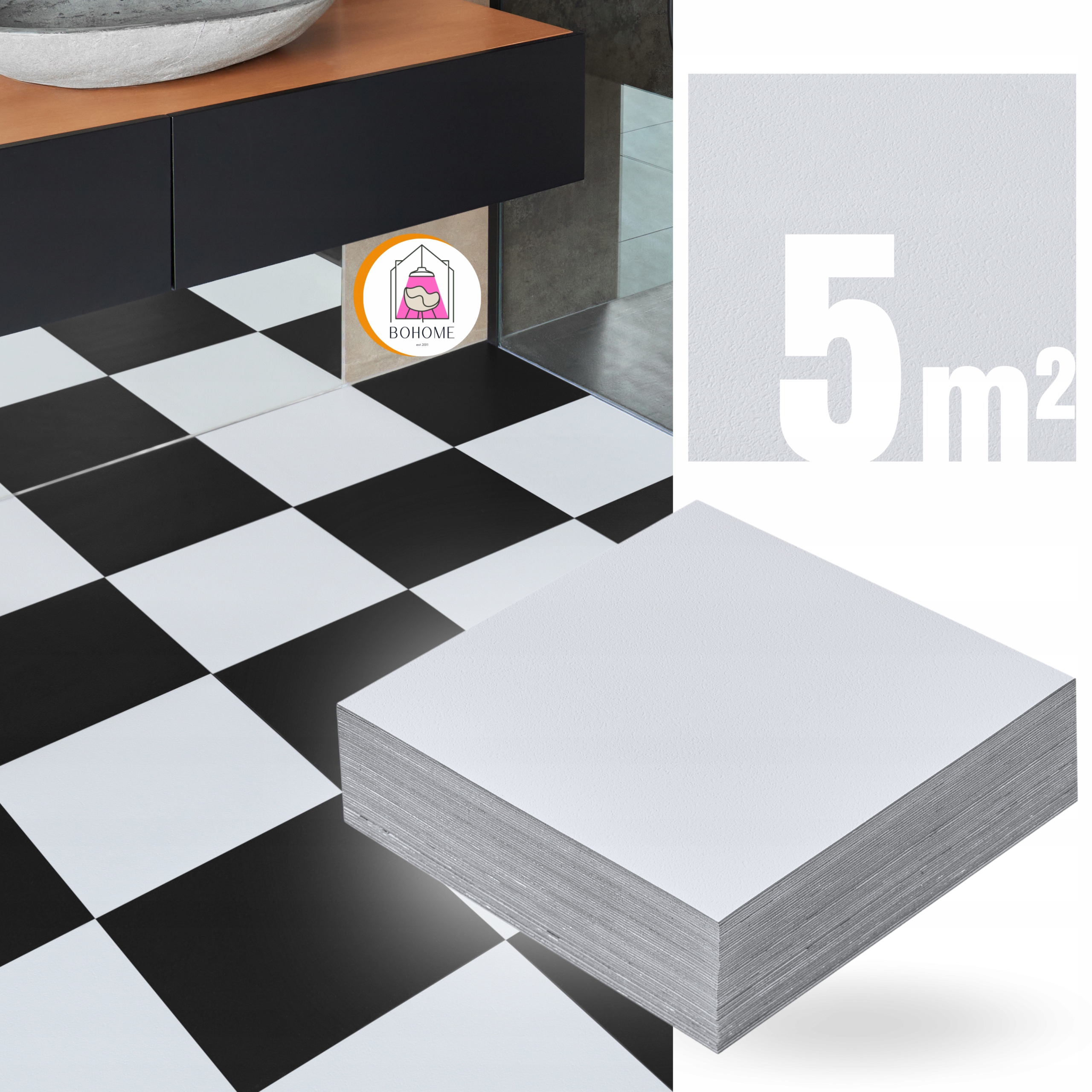 Płytki Winylowe Samoprzylepne 5m² BIAŁE KARO Kafle Wodoodporne podłogowe