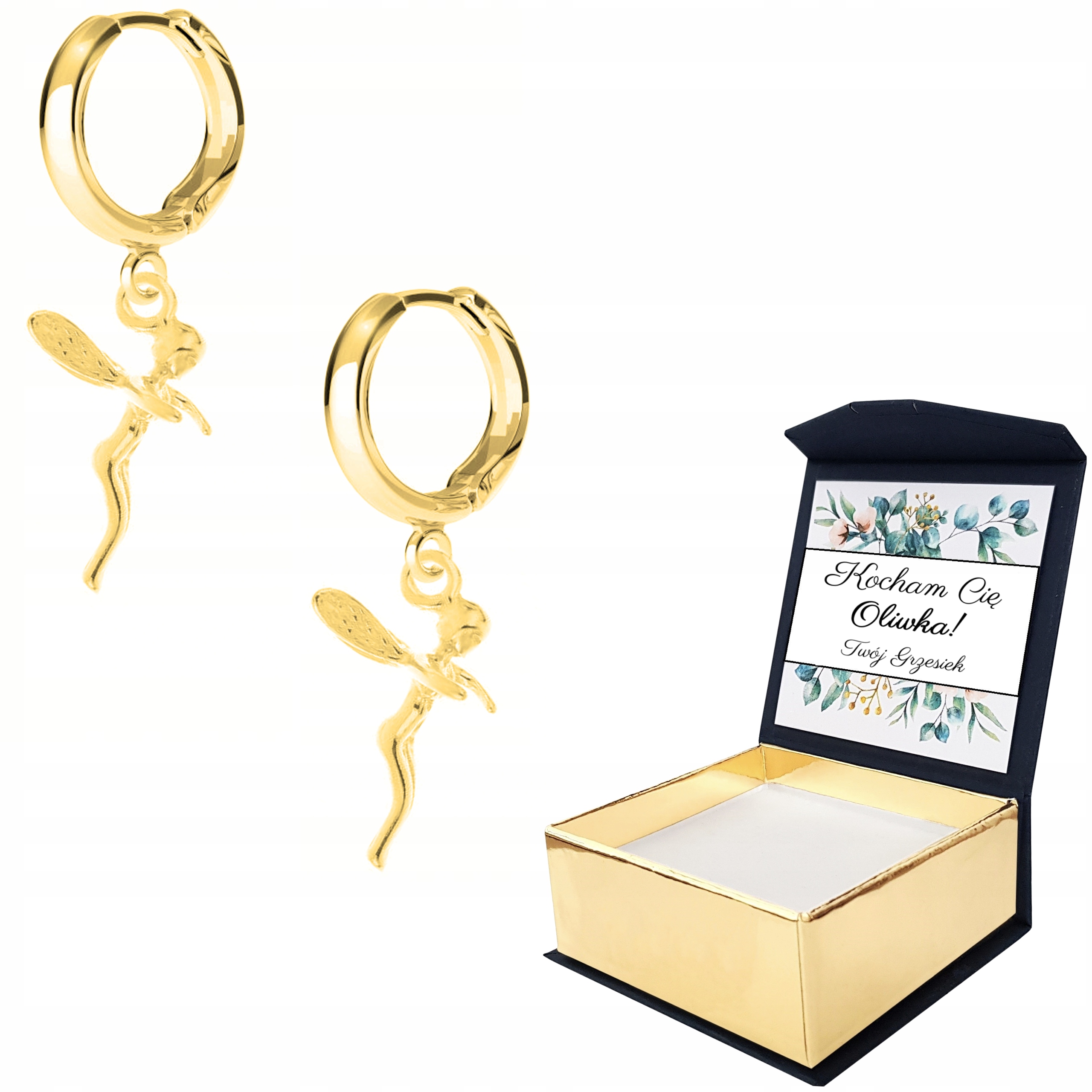 Náušnice zlaté Lesní Víla Čarodějnice Vlastní Potisk