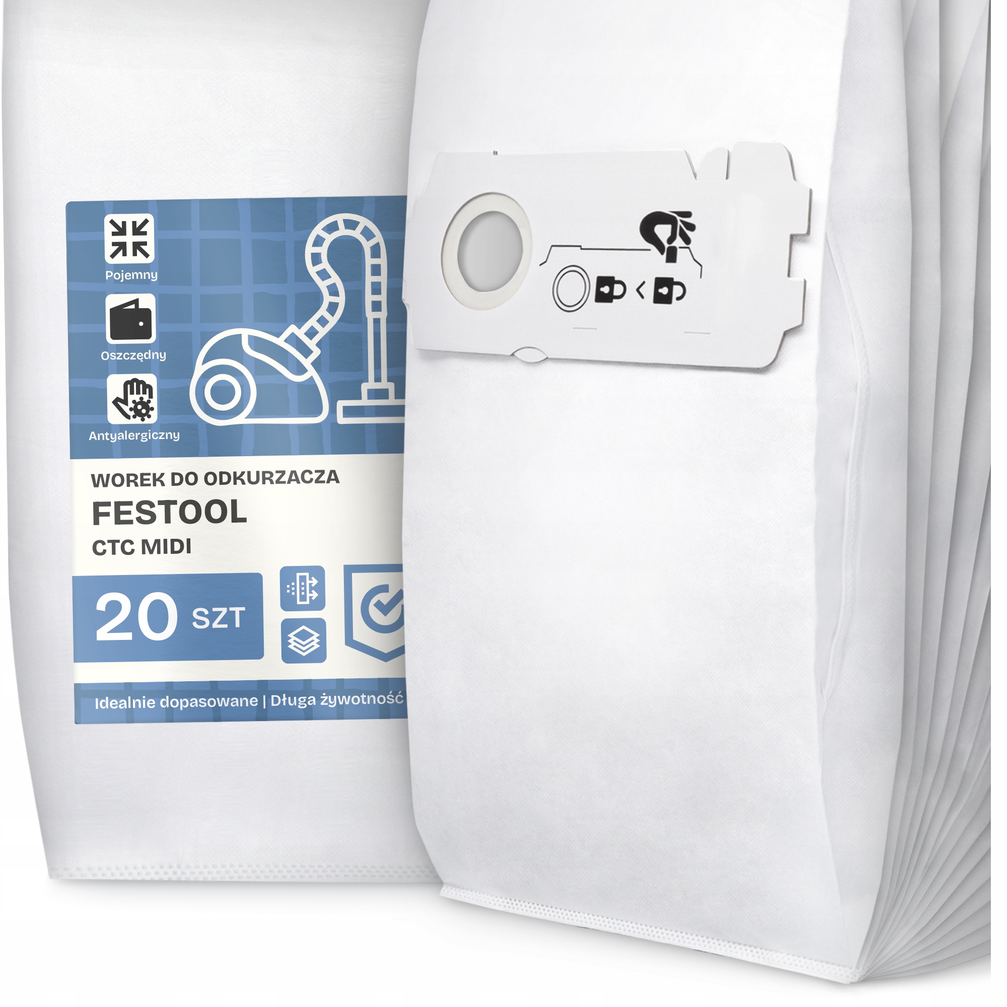 20 x Sáček Do Vysavače Festool Ctc MIDI Syntetický Mikrovláknový Sáček G9-W