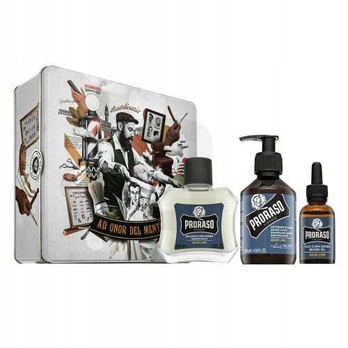 Proraso dárková sada Azur Lime Metal Box Beard Care 200 ml 100 ml 30 ml
