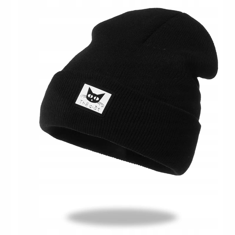 

Czapka damska czarna beanie z napisem kot kotek