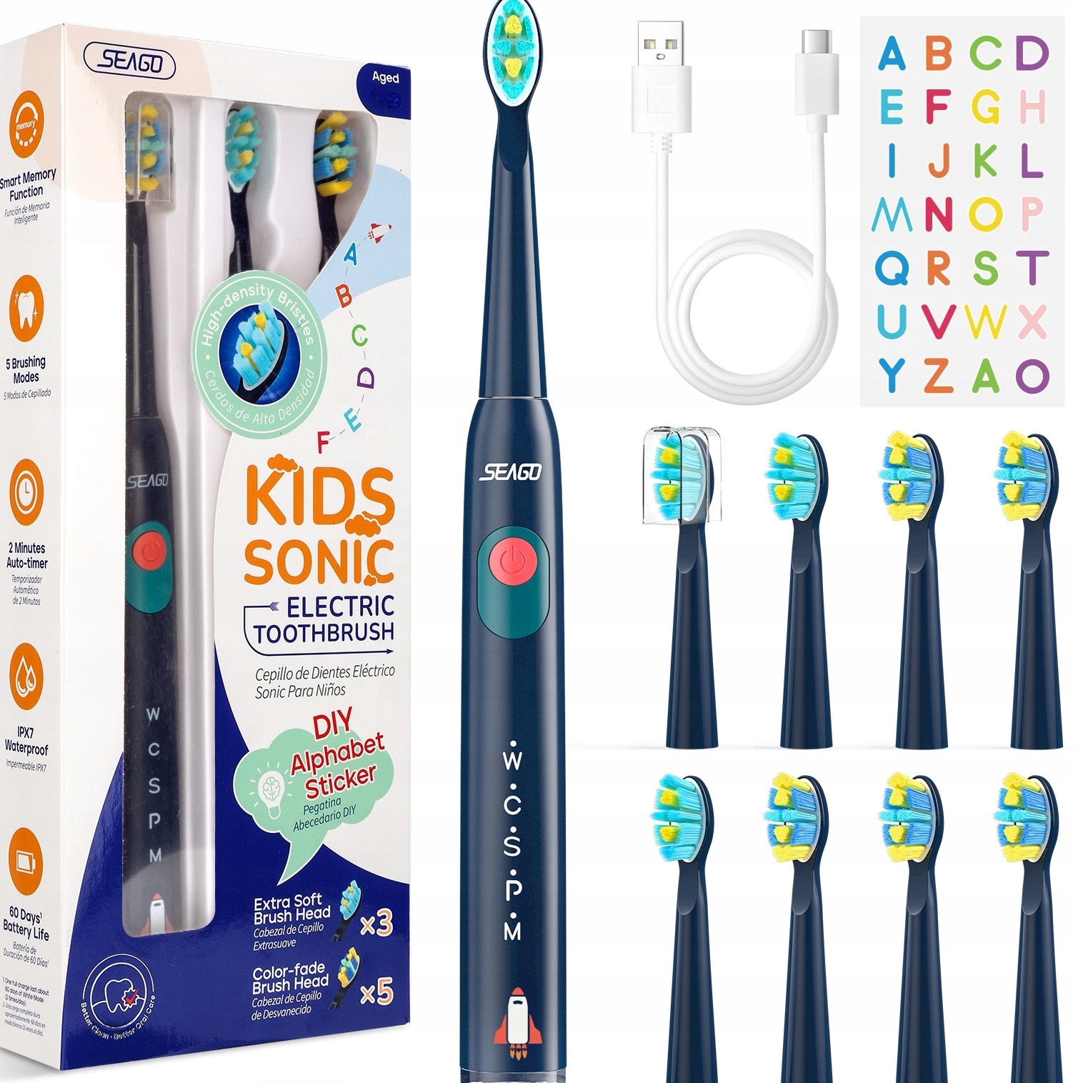 Szczoteczka soniczna dla dzieci 6-12 lat Seago SG-2303 Usb-c niebieska 8