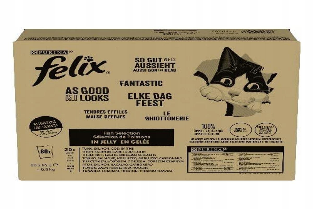 Felix v želé 80 x 85 g tuňák, losos, příčesek, treska tmavá