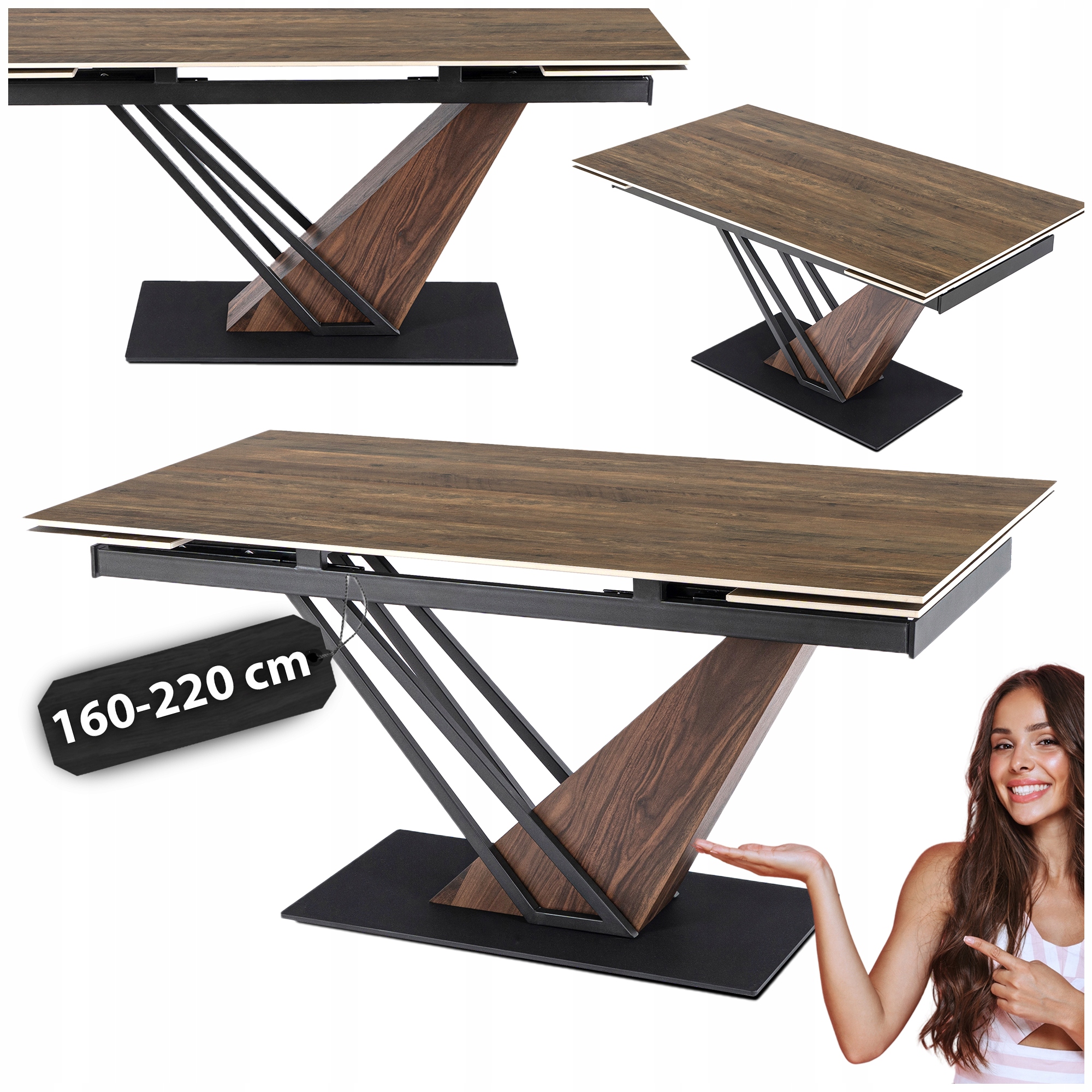 Stół Do Jadalni Ceramiczny Rozkładany Kuchenny Salonu Brąz Rex 160-220 cm