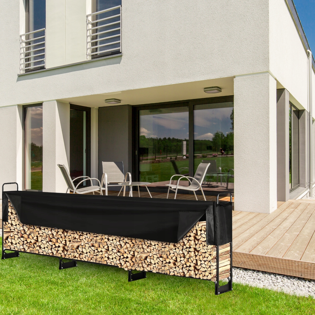 STOJAK NA DREWNO OPAŁOWE KOMINKOWE DUŻY KOSZ METALOWY WYTRZYMAŁY +PLANDEKA Stan opakowania oryginalne