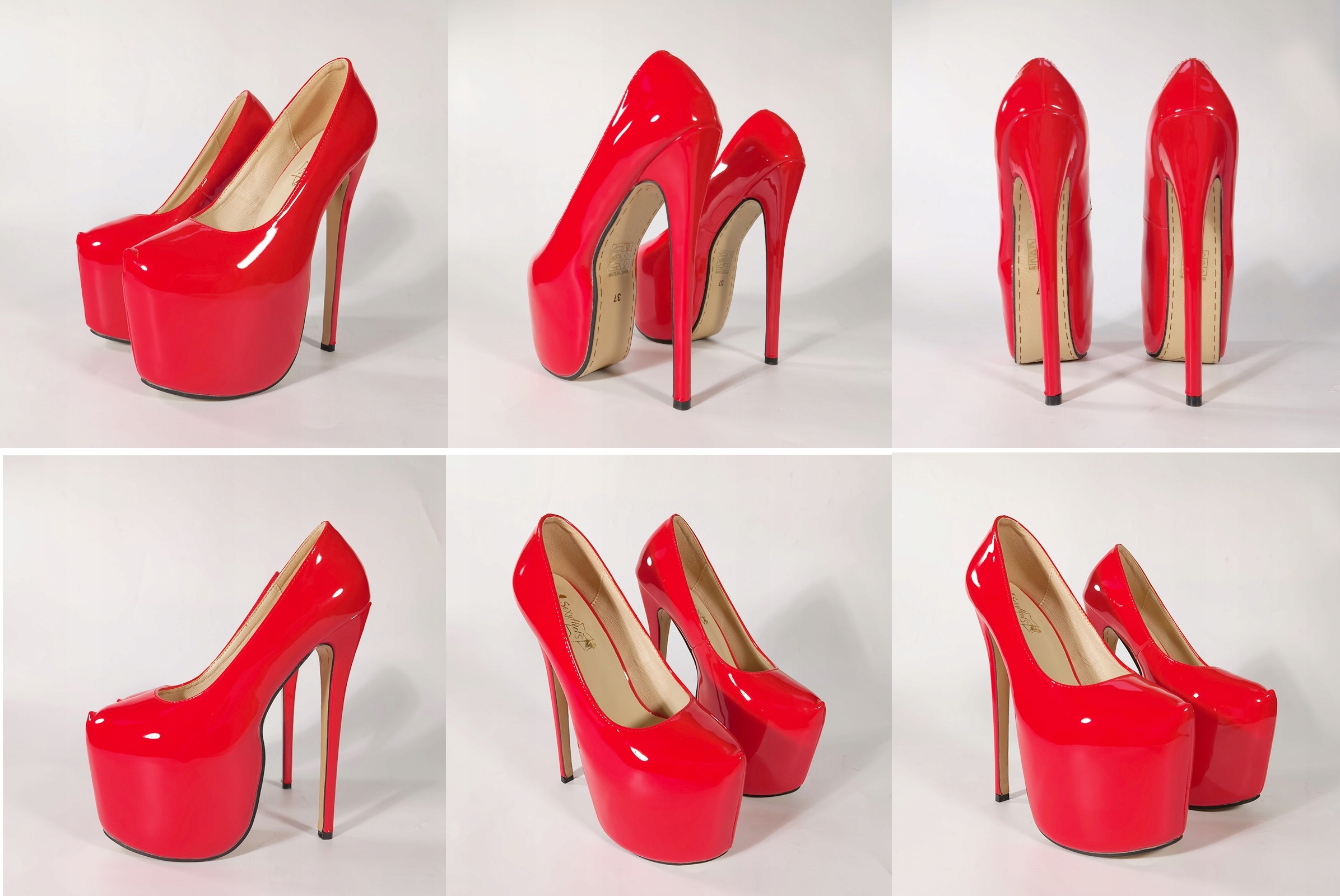 CZÓŁENKA DAMSKIE czerwone SZPILKI NA PLATFORMIE 18 CM SEKSOWNE POMPY r.41 Kolor czerwony