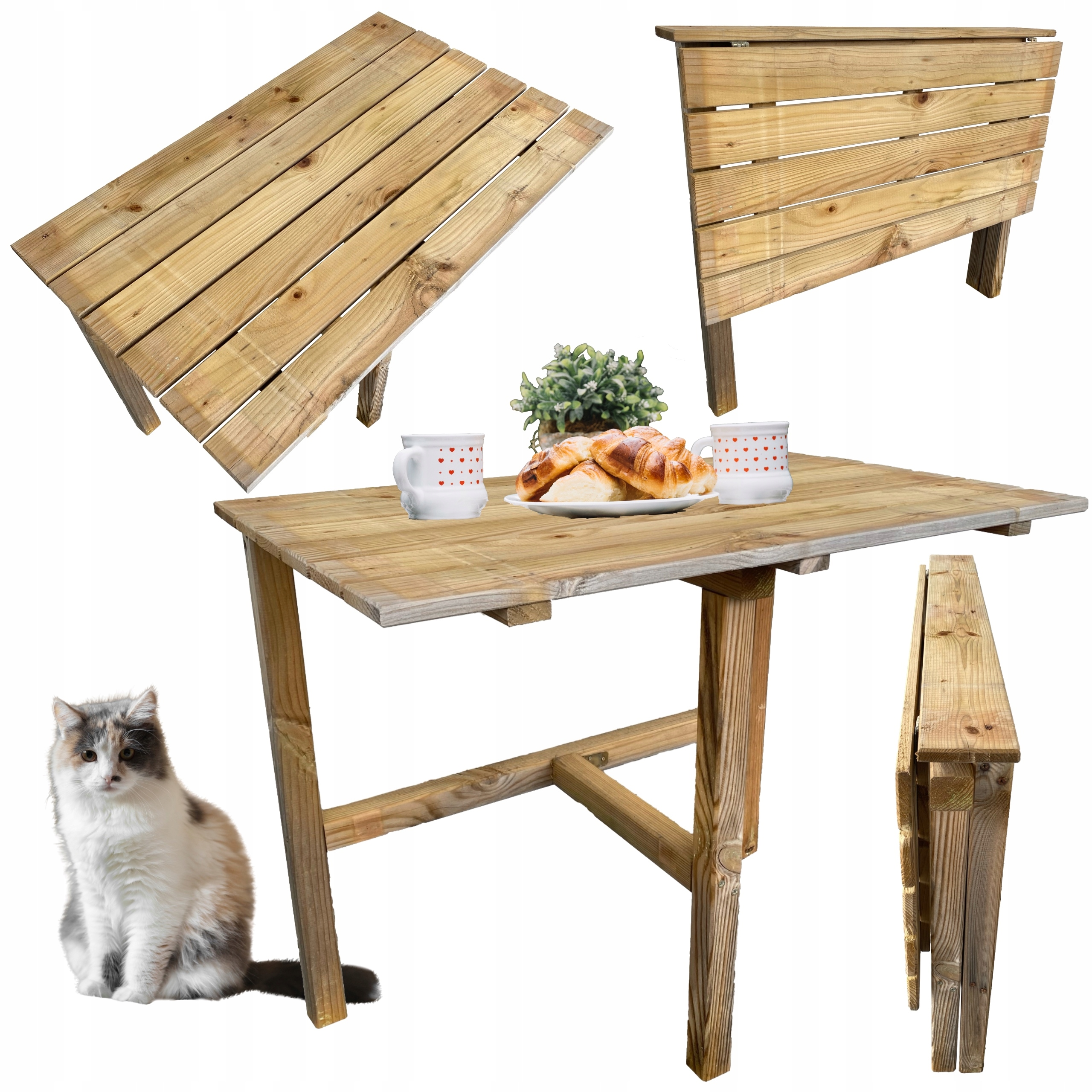 Stół składany Stolik ogrodowy drewniany prostokątny 85x53 cm balkon taras