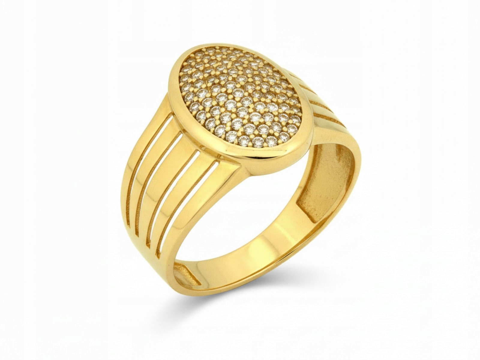 Prstýnek zlatý 585 Sygnet r20 s bílými kameny 3g Ovál dárek