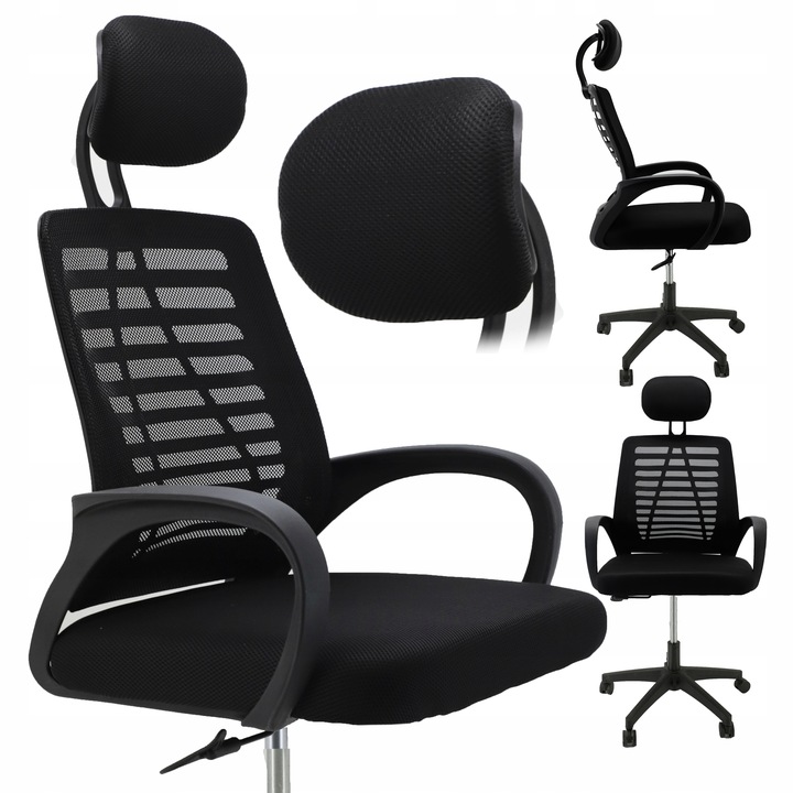 Fotel Biurowy Krzesło Obrotowe Ergonomiczne Czarny Materiałowy Gamingowy