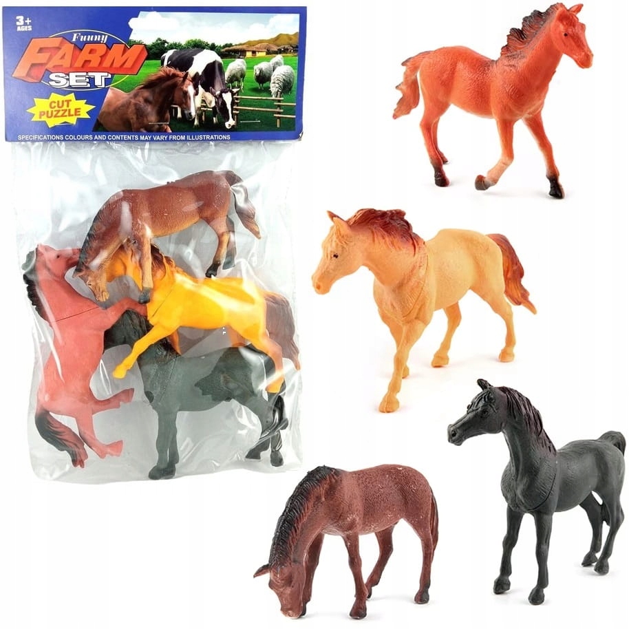 DUŻE FIGURKI KONIE KONIKI FARMA GUMOWE 4 SZT