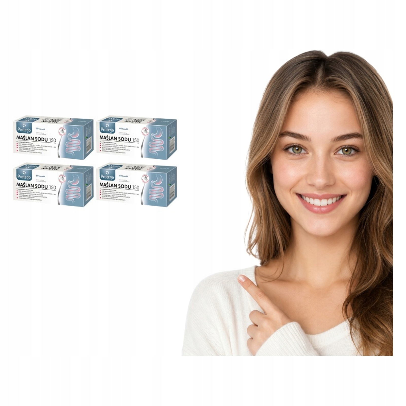 4x Maślan Sodu 150 mg Hpmc Karagen Salvum Lab Protego Kwas Masłowy 60 kaps.