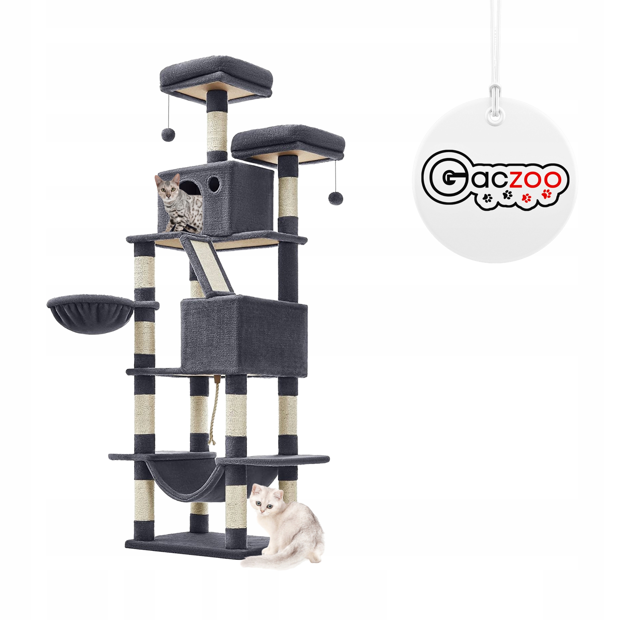 Gaczoo Drapak dla kota wysoki wieża legowisko 60 x 50 x 206 cm ciemny szary