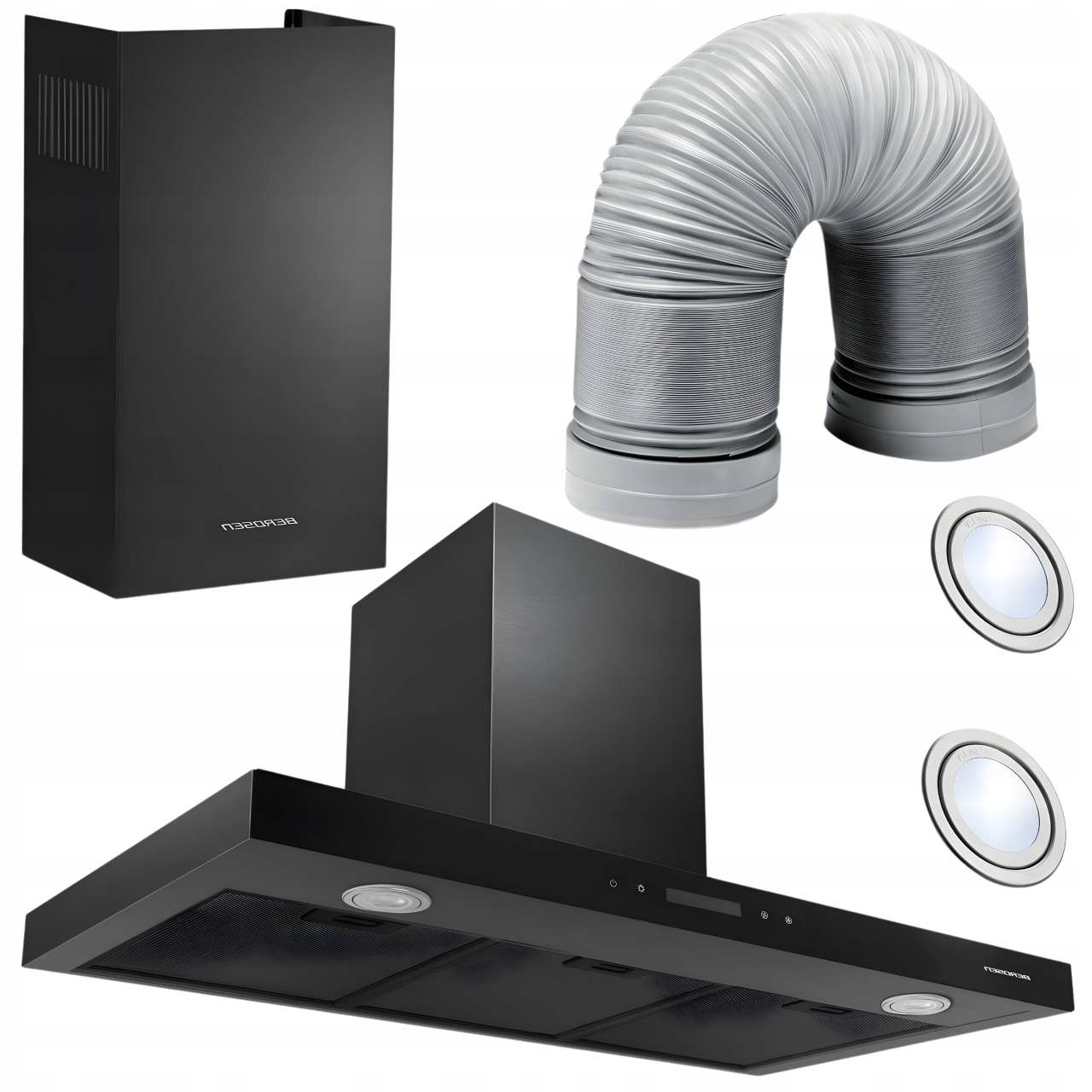 Okap Kuchenny 90 CM Kominowy Stal Nierdzewna Czarny