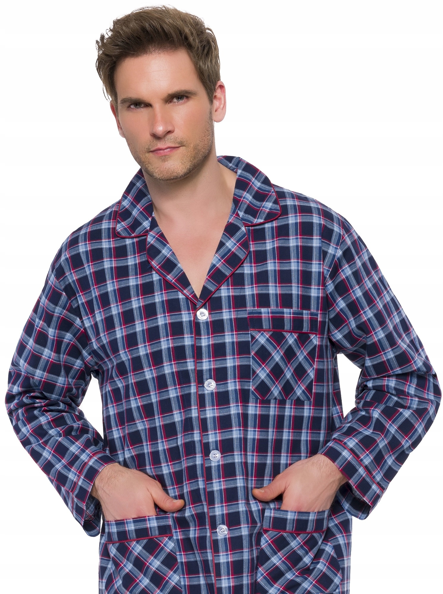 E1 ROZPINANA BAWEŁNIANA PIŻAMA MĘSKA W KRATKĘ 3XL Rozmiar 3XL