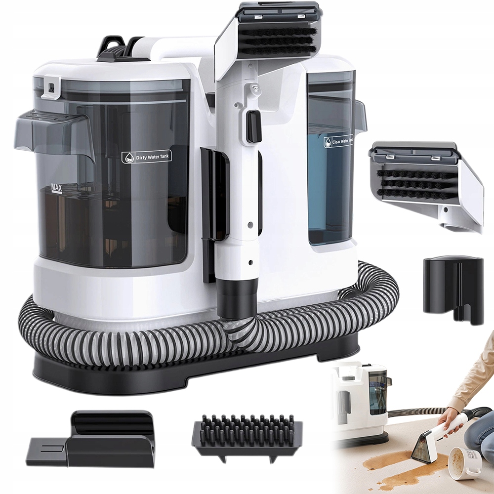 2 Nádržky Na Vodu Vysavač 450 W S Kartáči Na Čalounění, Bílá Barva