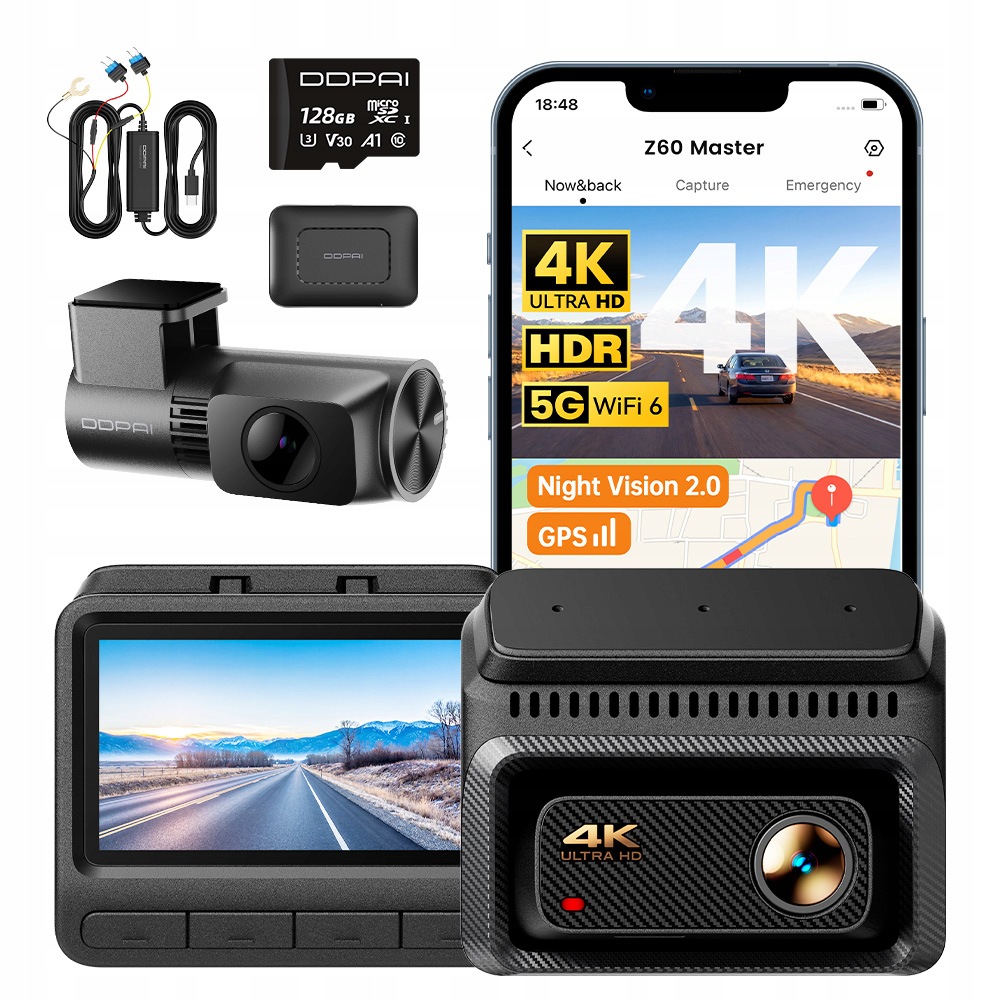 Videorekordér Ddpai Z60 Master Kamera 4K Hdr +2K Zadní Modul 4G +128GB