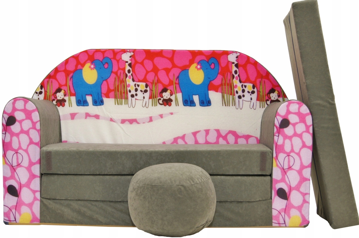 Łóżko dla Dzieci Kanapa Sofa Rozkładana Piankowa + Pufa + Poduszka