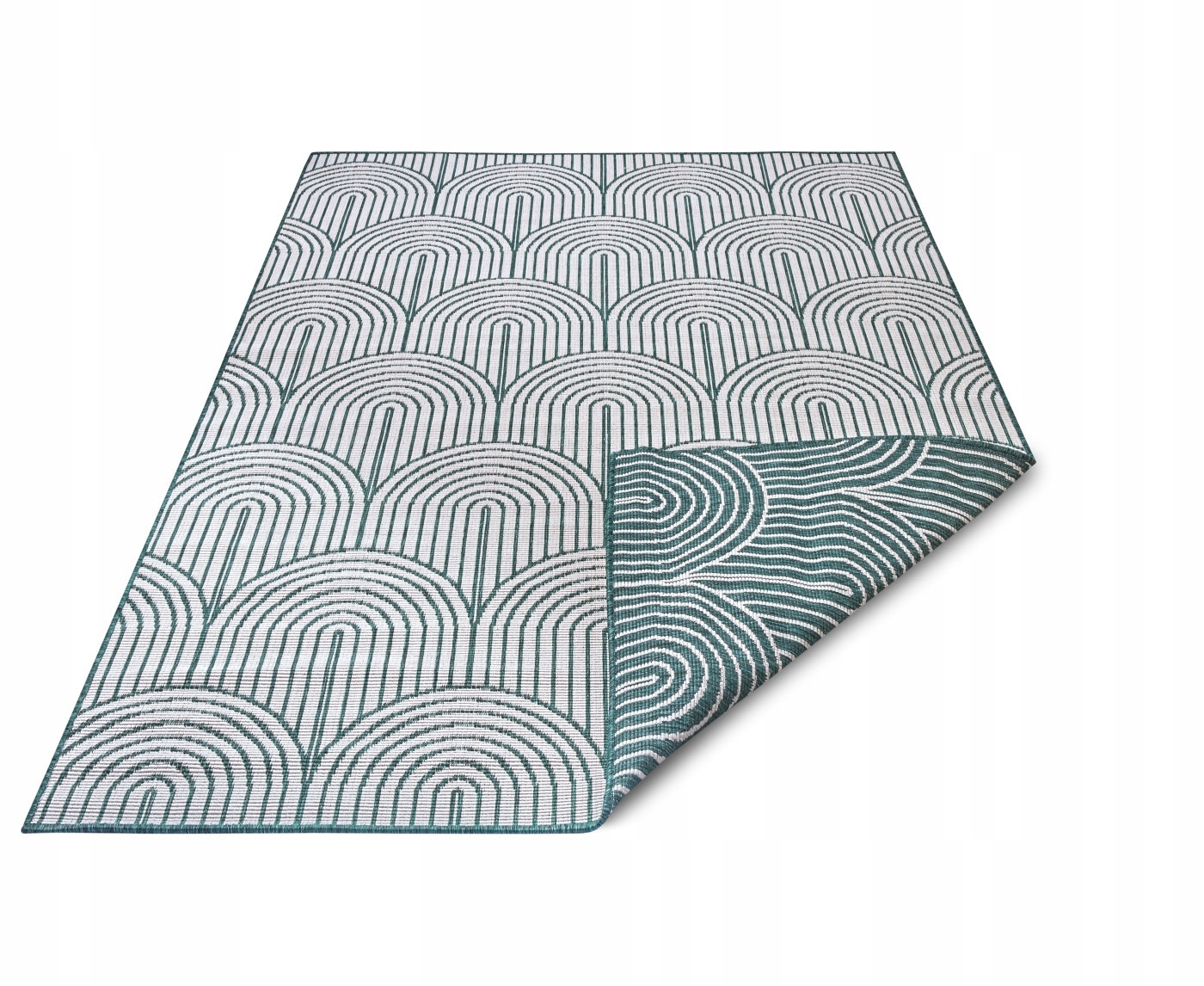 Koberec na terasu 120x170, zeleno krémový oboustranný, plochý tkaný provázek