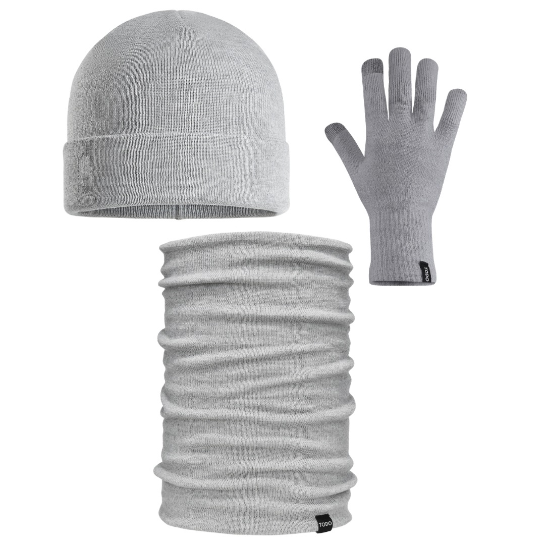 Sada Merino: čepice, nákrčník, rukavice Rider – teplé, měkké – popelavé