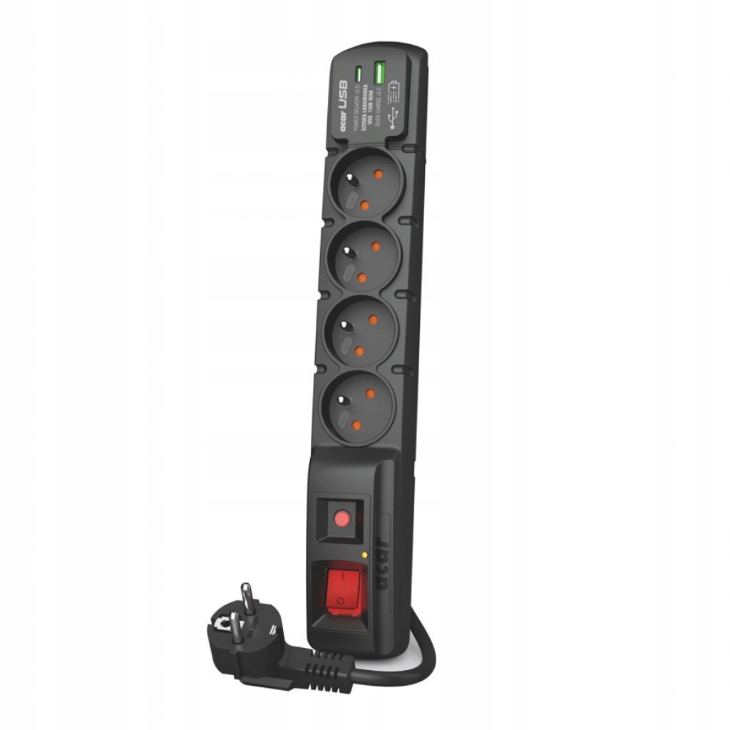 Přepěťový Filtr Acar F4 černý 3M Usb A+c (rychlá nabíječka) W244