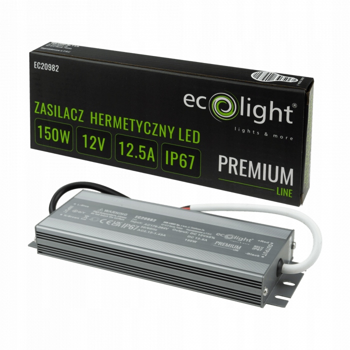 Zasilacz hermetyczny do taśmy LED premium 150W 12V IP67 Ecolight