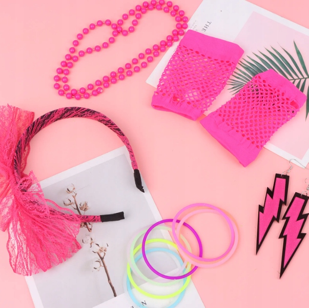 ZESTAW DAMSKI LATA 80 RÓŻOWY RÓŹ DISCO PARTY Marka bez marki