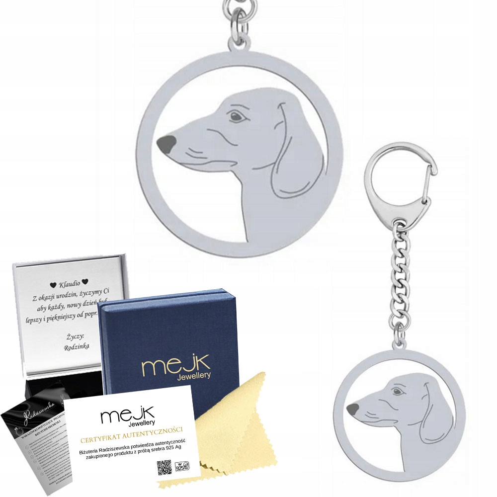 Přívěsek Na Klíče na klíče Jezevčík krátkosrstý 925 Dárek Žena Dedikace